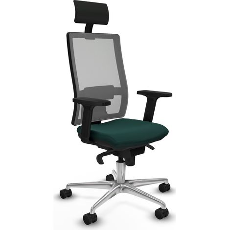 Horna sincro malla gris similpiel verde botella brazos 2D base aluminio cabecero fijo ruedas 65mm nailon (1/5)