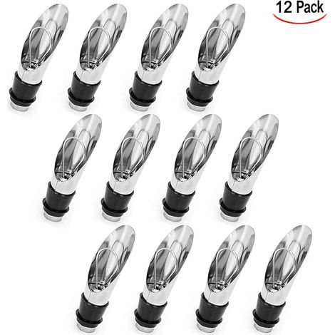 Lot de 12 Aérateur de Vin Bec Verseur, 2 en 1 Bouchons et Becs Verseurs pour Vin Bouteilles en Acier Inoxydable Bec (1/5)