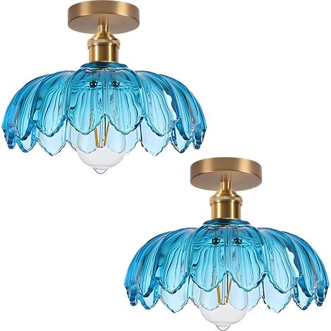 2PCS Plafonnier En Verre Lampe De Plafond En Cristal Plafonnier Rétro Lustre Moderne E27 Pour Couloir Cuisine Salle À Manger Bleu