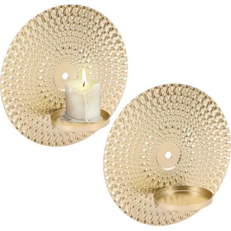 2 supports bougie métal rond muraux dorés appliques salon chambre vintage (1/4)