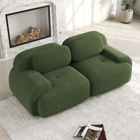 208 cm großes modulares 2-Sitzer-Sofa aus grünem Cord, Loveseat-Sofa mit extra tiefer Sitzfläche, geschwungenen Armlehnen, rutschfester Unterseite, Wohnzimmer/Schlafzimmer/Kino