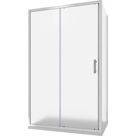Cabine de douche angulaire 90x110 cm Porte coulissante et paroi fixe Profilés en aluminium chromé Verre moulé de 6 mm avec traitement Easy-clean h190 - Réversible Mod. Tenerife