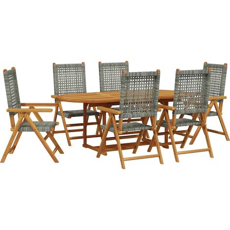 Maison Exclusive - Set Pranzo da Giardino 7 pz Grigio Polyrattan e Legno Massello (1/5)