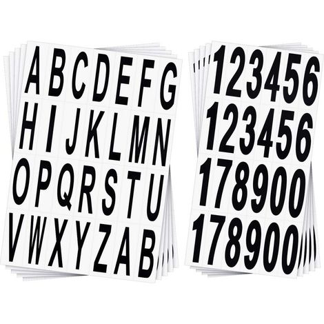 10 Bögen mit Briefkasten-Buchstaben- und Zahlenaufklebern, schwarze Vinyl-Alphabet- und Zahlenaufkleber für Haus, Wohnung, Adresse, Fenster, Tür, Auto, LKW (1/5)