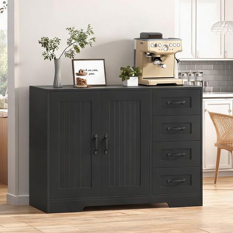 Buffet coloris noir en panneau de particules MDF 105 x 40 x 76 cm (1/5)