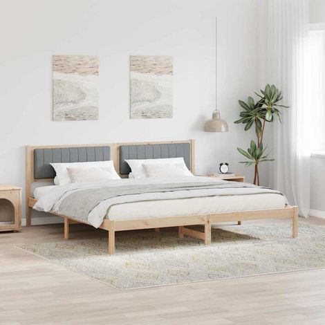 Bed Frame Light Grey 200 x 200 cm Solid Pine Wood vidaXL (1/5)