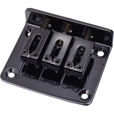 Electric guitar bridge, adjustable and fixed three-string bridge for electric guitar (black) in a cigar box style. (1/5)