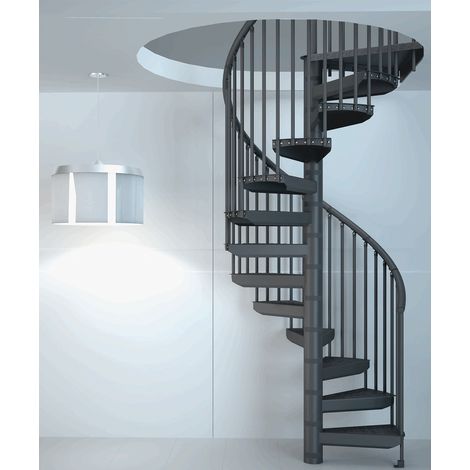 Sogem – Escalier en colimaçon métal thermolaqué gris anthracite Ø120cm – Large marches confortables – Hauteur ajustable jusqu'à 300cm (1/5)