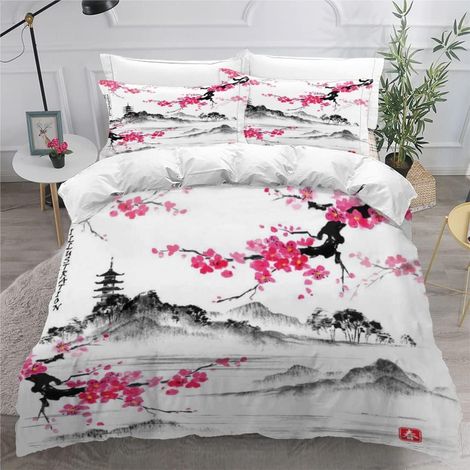 Duvet Cover 140 x 200 cm for Children, Teenagers, Cherry Blossoms, 3D Japanese Bedding Set, Single Bedding Set with Zip and 2 Pillowcases, 3 Pieces for Boys, Girls, Adults (1/5)