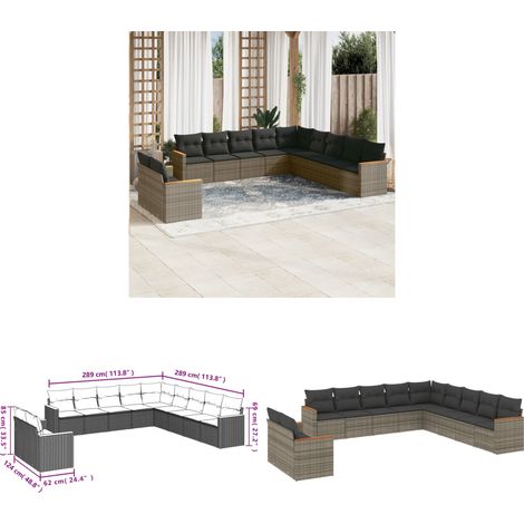 11-tlg. Garten-Sofagarnitur mit Kissen Grau Poly Rattan - Gartenmöbel - Rattan Möbel - Outdoor Sofa - Lounge Set - Esszimmergarnitur - Home & Living (1/3)