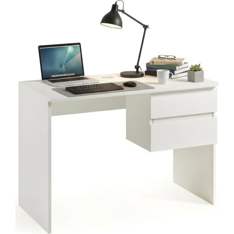 Dmora - Schreibtisch Carpino, linearer Schreibtisch mit 2 Schubladen, vielseitiger und platzsparender Arbeitstisch, 100 % Made in Italy, 110 x 53 x 76 cm, Weiß