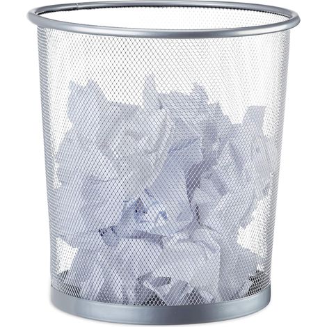 Poubelle métal maille Corbeille à papier bureau chambre treillis métallique 26 cm Ø, hauteur 27,5 cm, argenté (1/5)