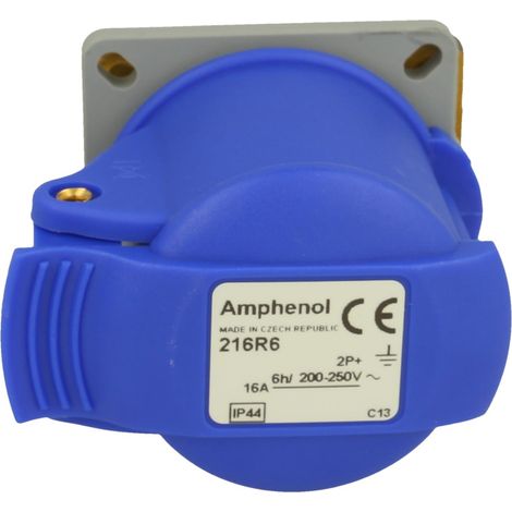 Amphenol 16 Ampere CEE Einbausteckdose 3-polig (2P+PE) Buchse, Kodierung 6h blau 200/250V Frequenz 50 und 60Hz - 1 Stück (1/3)
