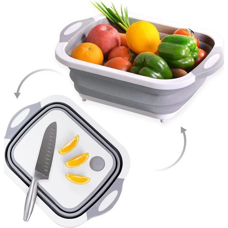 Planche à découper pliable, panier de rangement multifonctionnel, égouttoir, bac à légumes, évier pliable C (1/5)