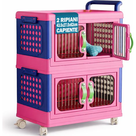 Carrello Portagiochi 2 Livelli Impilabili Contenitore Organizer Apribile e Ruote (1/5)