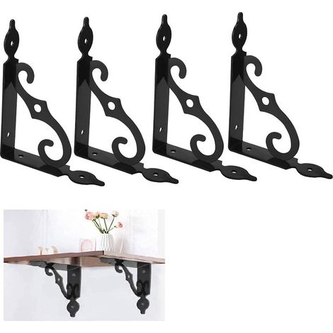 4 PCS Supports d'Étagère Triangulaires Équerre de Fixation pour Étagère Noir Équerre pour Étagere Murale en Fer Supports Équerre d’Etagère Robustes Equerre pour Tablette Murale, 140  110mm (1/5)