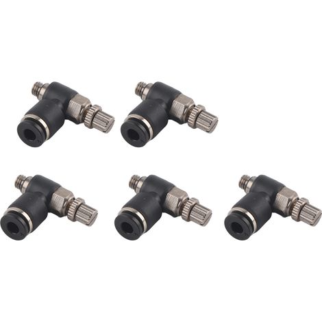 Raccord rapide coudé à angle droit Type L, vanne d'étranglement pour air, contrôle de débit pratique, filetage M5, jeu de 4 pièces. (1/5)