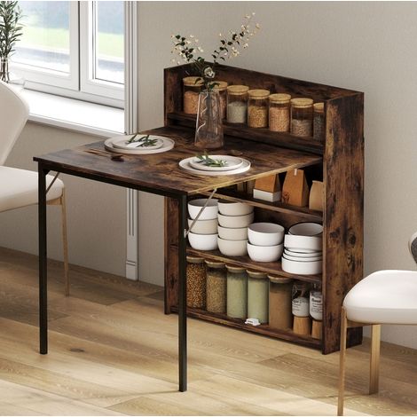 Esstisch klappbar aus Holzwerkstoff in Rustikal-Braun, mit Regal, 80x90x93 cm (1/5)