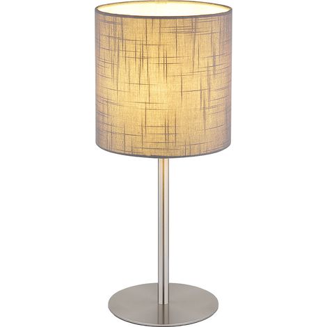 Tischleuchte Beistelllampe Wohnzimmerleuchte Stoffschirm Tischlampe Nachttischleuchte, Nickel grau Textil, 1x E27 Fassung, DxH 18x40 cm