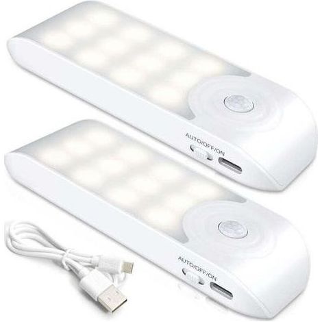 Luce notturna a LED ricaricabile, set di 2 lampade a LED automatiche con sensore di movimento, luce da parete magnetica portatile, ideale per armadio, camera da letto, corridoio, guardaroba, scale.