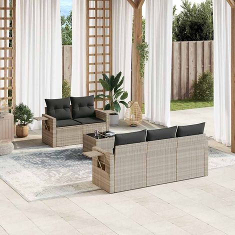Salon de jardin 6 pcs avec coussins gris clair résine tressée (1/5)