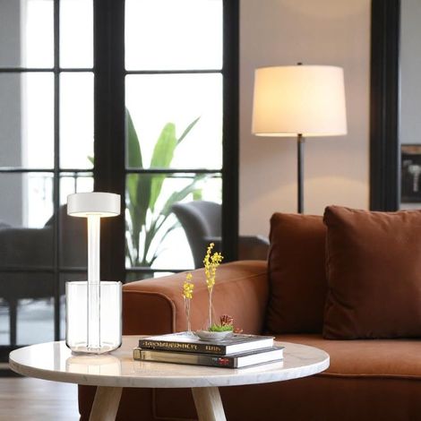 Lampe sans fil blanche avec vase en verre design ALMA (1/5)