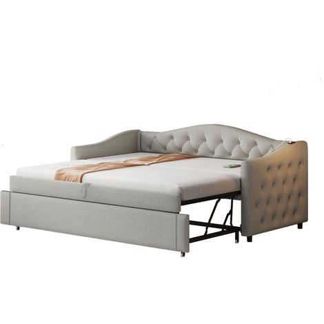 Canapé-lit 90x200 Cm Avec Structure Convertible En Lit Tissu Gris (1/5)