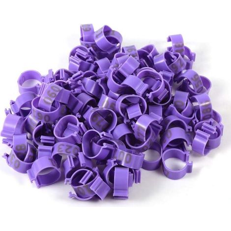 Ecleanfy100 pièces/sac 8mm 001-100 anneaux de pied d'oie de canard de poulet en plastique numérotés (violet) (1/4)