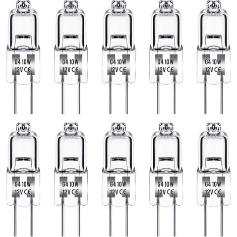 Ampoule Halogene G4, Ampoule G4 12V 10W, blanc chaud 3000K, 150LM, Intensité Variable, LampeHalogene G4, Lampe à Capsule Transparente, paquet de 10 (1/4)