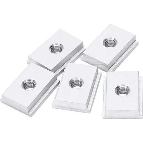 Lot de 5 écrous coulissants M8 en alliage d'aluminium pour rainure en T, destinés aux gabarits d'outils de travail du bois. Fixation par vis à rainure JN. (1/5)