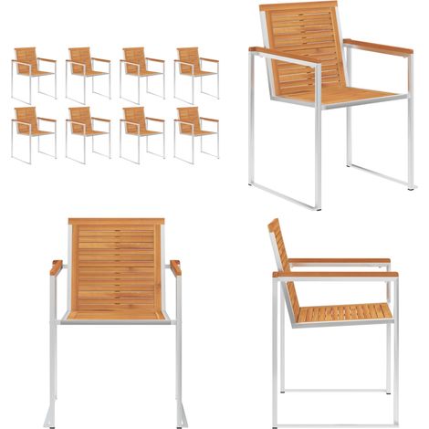 Chaises de jardin lot de 8 Bois d'acacia et acier inoxydable - Chaise de jardin en bois - Chaise de jardin en acacia (1/5)