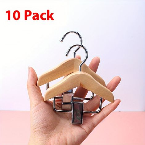Lot de 10 cintres miniatures avec pinces en acier inoxydable poli, structure économes en espace pour ranger les vêtements de vos animaux et petits accessoires du quotidien. (1/3)