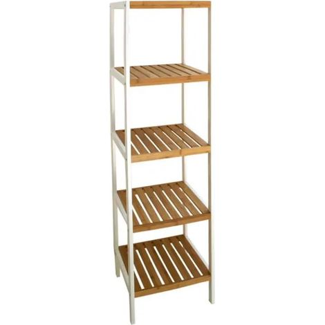 Estantería bioclimática blanca de bambú 34x33x140 cm con 5 estantes