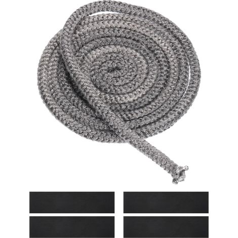 Kit De Corde De Poêle 10mm x 2 Mètres, Corde Ronde En Fibre De Verre Graphitée Résistante Aux Hautes Températures Pour Joint De Remplacement Avec 4 Bandes De Jonction, Noir (1/5)