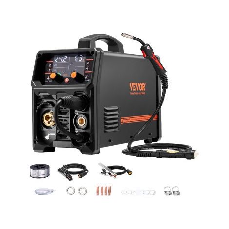 Poste à Souder MIG, 250 A, Machine de Soudage Synergique Soudeuse Portable MIG sans Gaz au Gaz MMA Lift MIG PLUSE 5 en 1, avec Technologie Onduleur IGBT, Écran LCD, Torche Lift TIG Non Incluse (1/3)