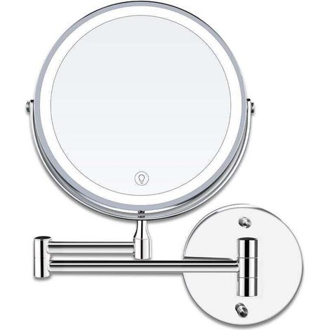 Espejo de maquillaje LED - 8 pulgadas - Montaje en pared - Aumento - Aumento 1x/10x - Carga USB - 3 colores ajustables - Giro de 360° - Extensible - Para baños - Crezuo (1/4)