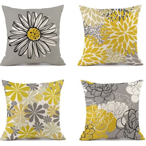 Set of 4 Cushion Covers, Flower Pillowcase for Sofa Home Living Room Bedroom Interior Decoration 45X45cm (Daisy - 45X45) (1/5)