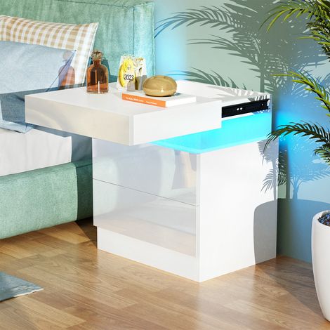 Table de Chevet LED avec 2 Tiroirs & Plateau Coulissant - 16 Coloris Personnalisables & Éclairage d'Ambiance, Panneau de Particules Résistant (45x35x52cm) - Design Multifonction Gain de Place pour Cha (1/5)