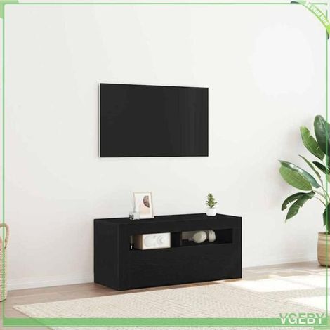 Meuble TV - ABI - Chêne noir - 90 x 35 x 40 cm - Bois d'ingénierie - LED intégré (1/5)