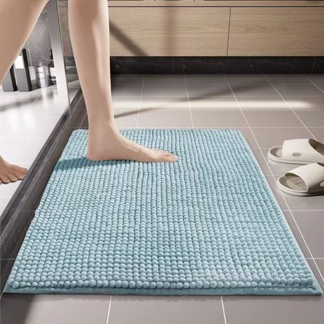 Tapis de bain antidérapant en chenille, ultra-absorbant et lavable en machine, pour salle de bain, douche, baignoire ou comme tapis de toilette. Turquoise, 50 x 80 cm. (1/5)