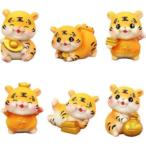 Poupée Tigre Miniature 2022 en Résine, Ornement Zodiaque, Conte de Fées, Décoration de Bureau, Décoration de Voiture, 6 pièces (1/3)