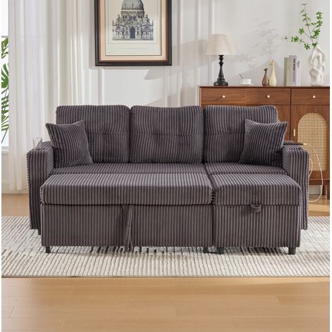 Canapé convertible avec rangement velours côtelé gris OKMYHOME (1/5)