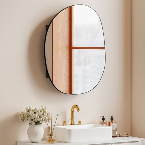 Specchio Bagno Contenitore con 3 Ripiani Interni, in Alluminio e Metallo, 61x12x79 cm, Nero (1/5)
