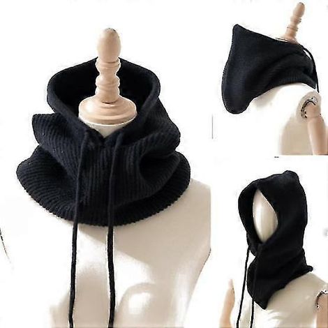 Warmer Kapuzenschal, gestrickter Kapuzenschal, Hijab für den Winter-black