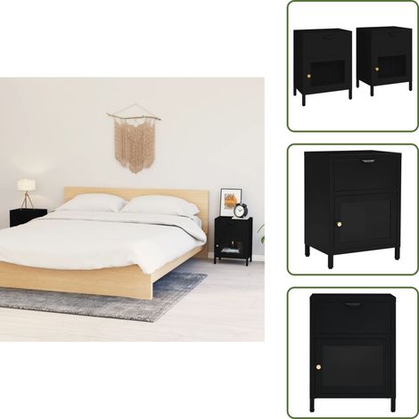 Nachttische 2 Stk. Schwarz 40x30x54,5 cm Stahl und Glas - Nachttisch - Wohnzimmer - Esszimmer - Bettside Tisch - Schreibtisch (1/5)