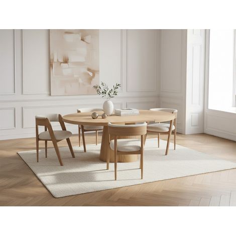 BOBOCHIC - Ensemble SUGITON avec table à manger ronde extensible 130 à 180 cm + lot de chaises BASTIDE placage chêne massif   Marron clair (1/5)