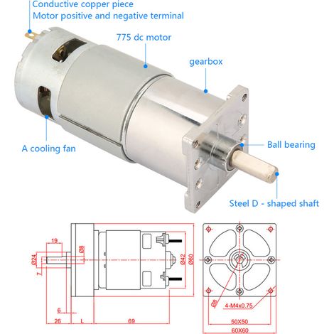 Moteur miniature à courant continu à engrenages XD-42GA775, 12 V/24 V, petit moteur à vitesse variable, marche avant et arrière (1/5)