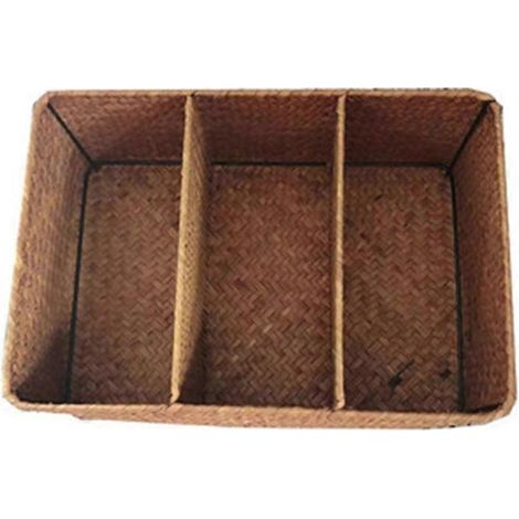 Paniers en osier à 3 compartiments pour étagères, grands paniers de rangement en jonc de mer -- (1/5)