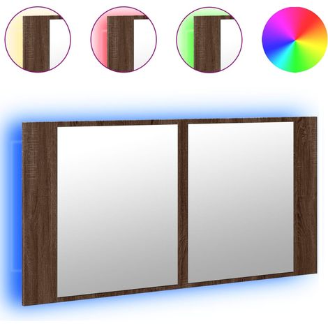 Armoire à miroir à LED de bain chêne marron 90x12x45 cm