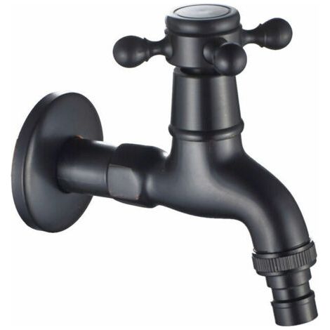 Robinet de Machine à Laver en Laiton avec Bec d'ér G1/2 - Robinet de Vadrouille à Poignée Croisée Antique pour Lavabo Jardi (1/4)
